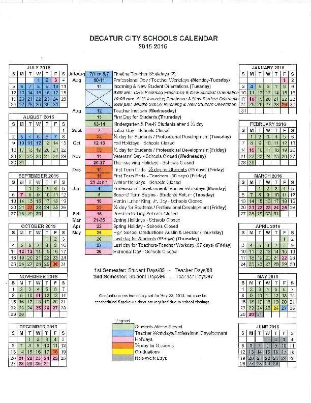 Decatur City Schools 2015 16 Calendar Decaturdaily