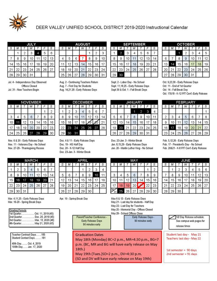 Deer Valley Unified School District Calendar Personal Calendar 