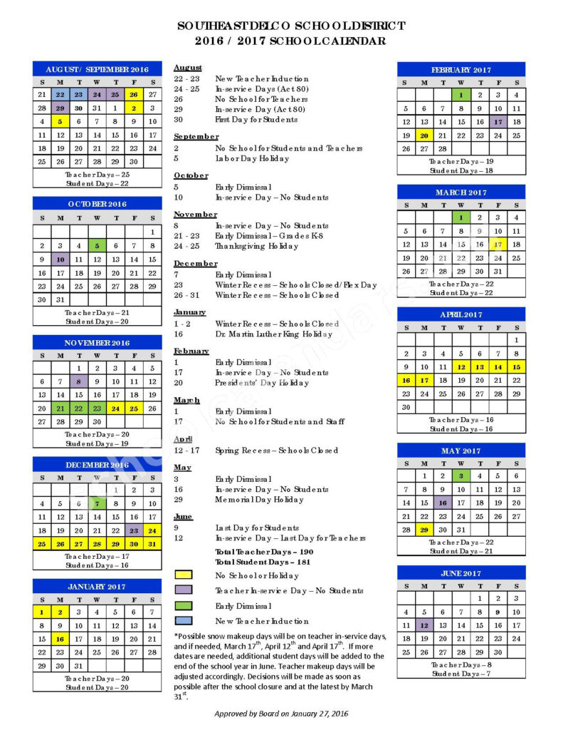 Delcroft School Calendars Folcroft PA