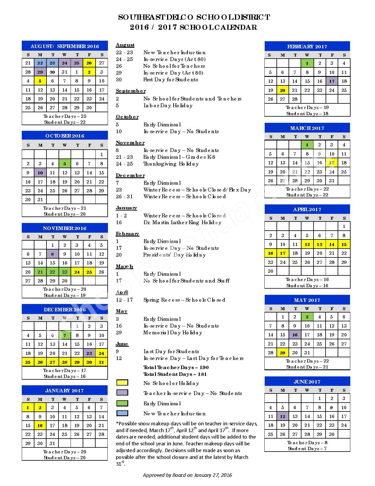 Delcroft School Calendars Folcroft PA