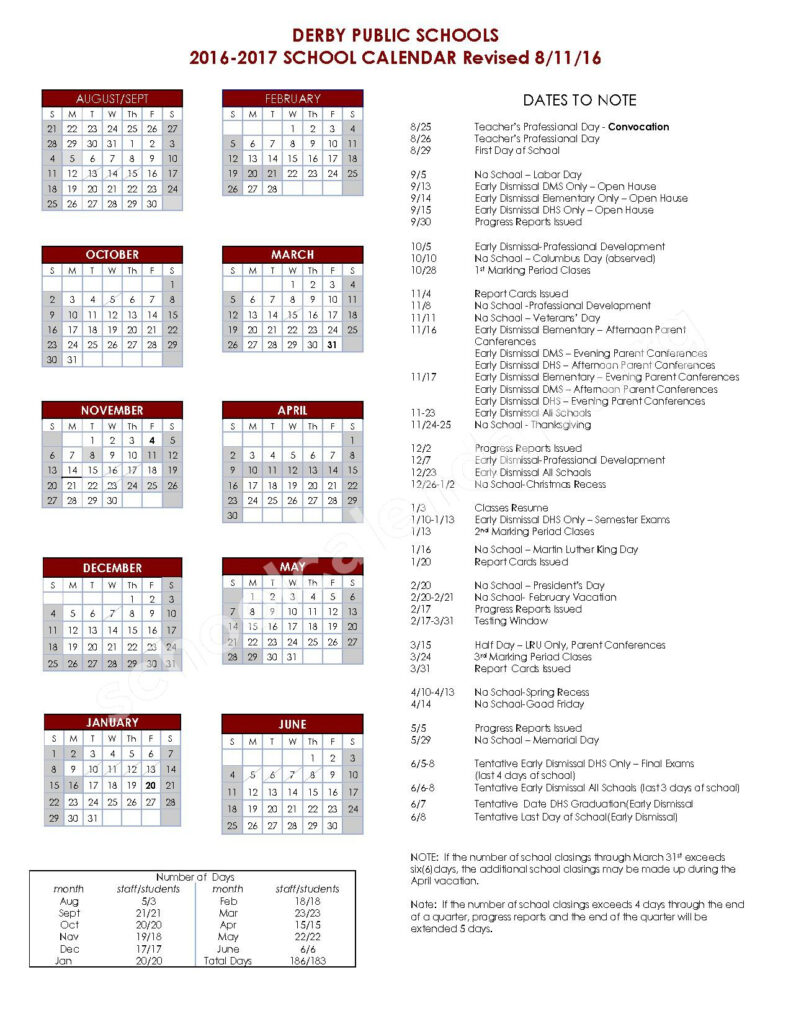 Derby Public Schools Calendars Connecticut