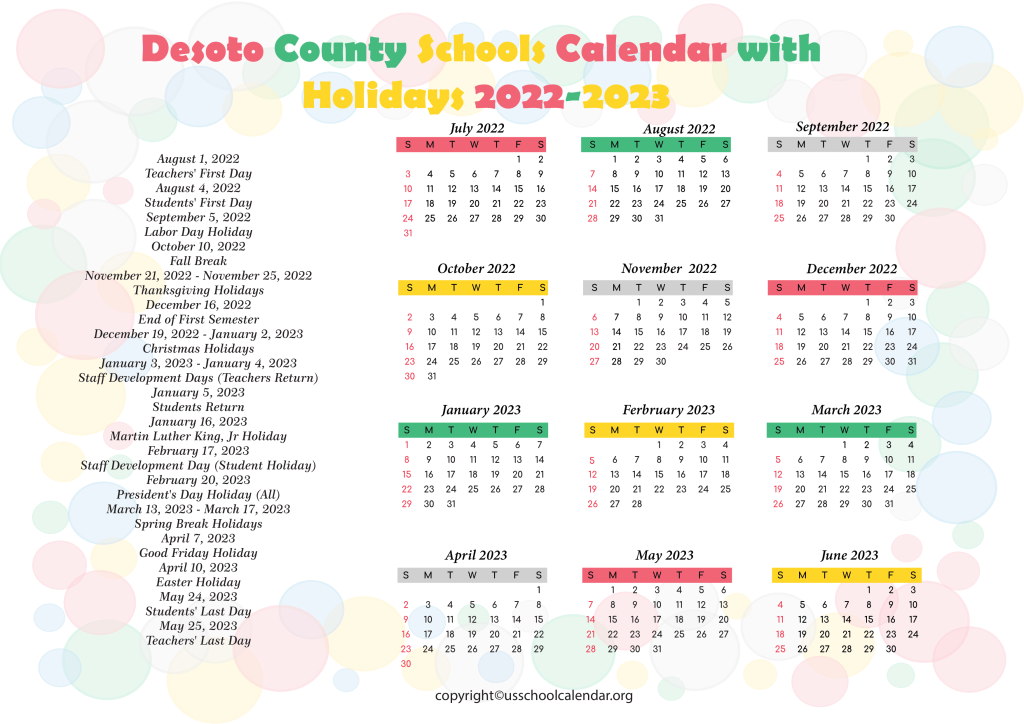 Desoto County Schools Calendar With Holidays 2022 2023