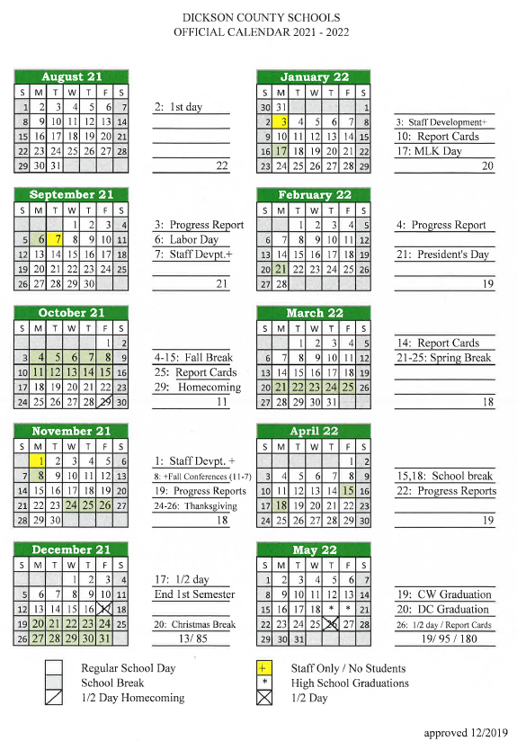 Dickson County High School Calendar