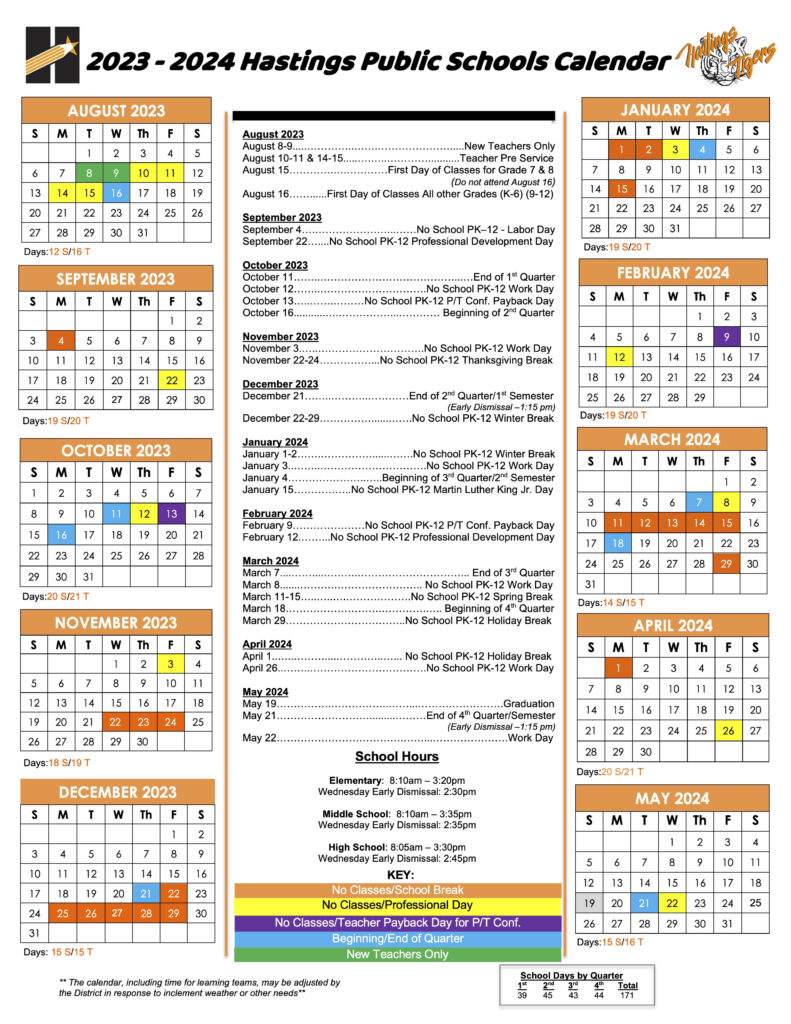 District Calendar Hastings Public Schools