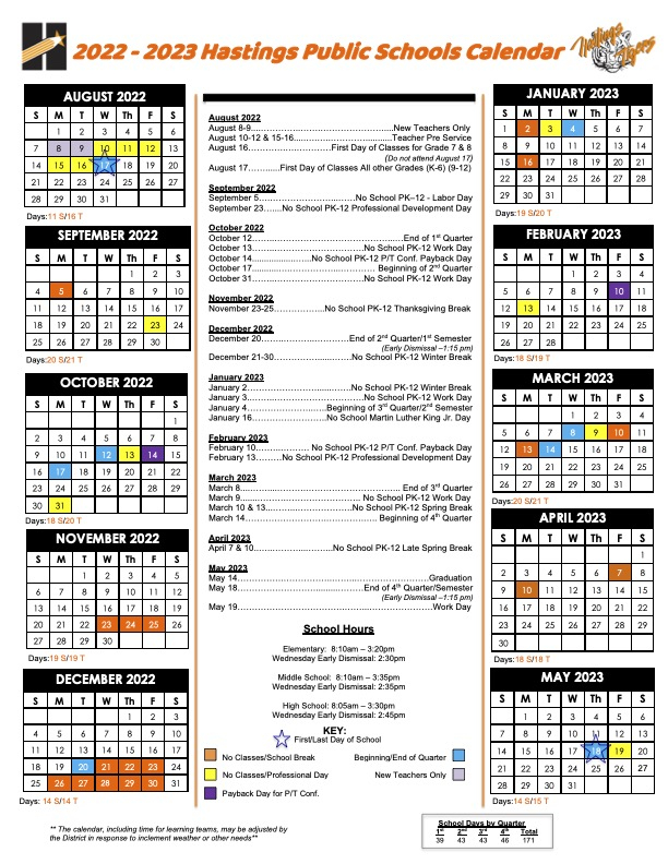 District Calendar Hastings Public Schools