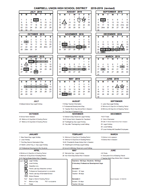 District Calendar Miscellaneous Campbell Union High School District