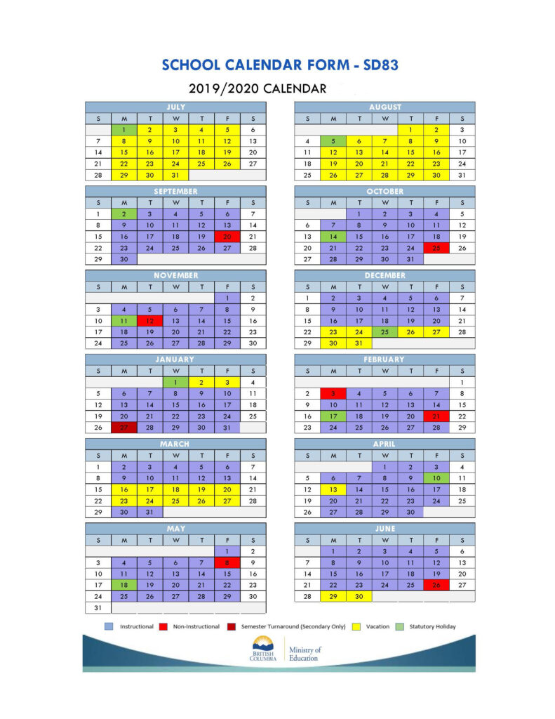 District Calendar Set School District No 83 North Okanagan Shuswap 