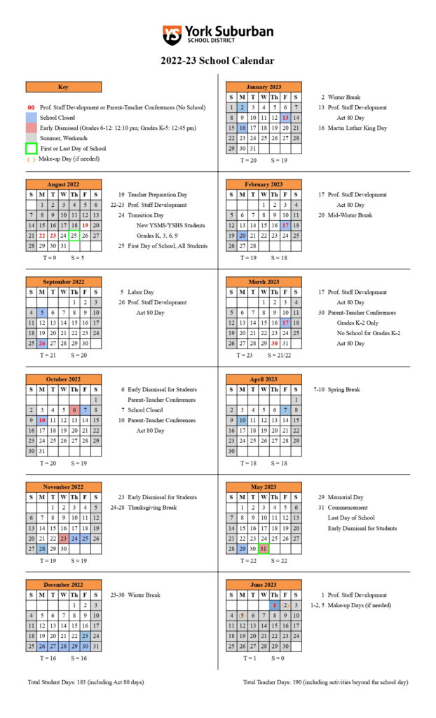 District Calendar York Suburban School District