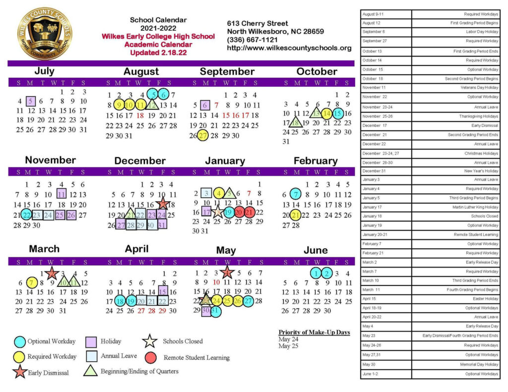 District Calendars District Wilkes County Schools