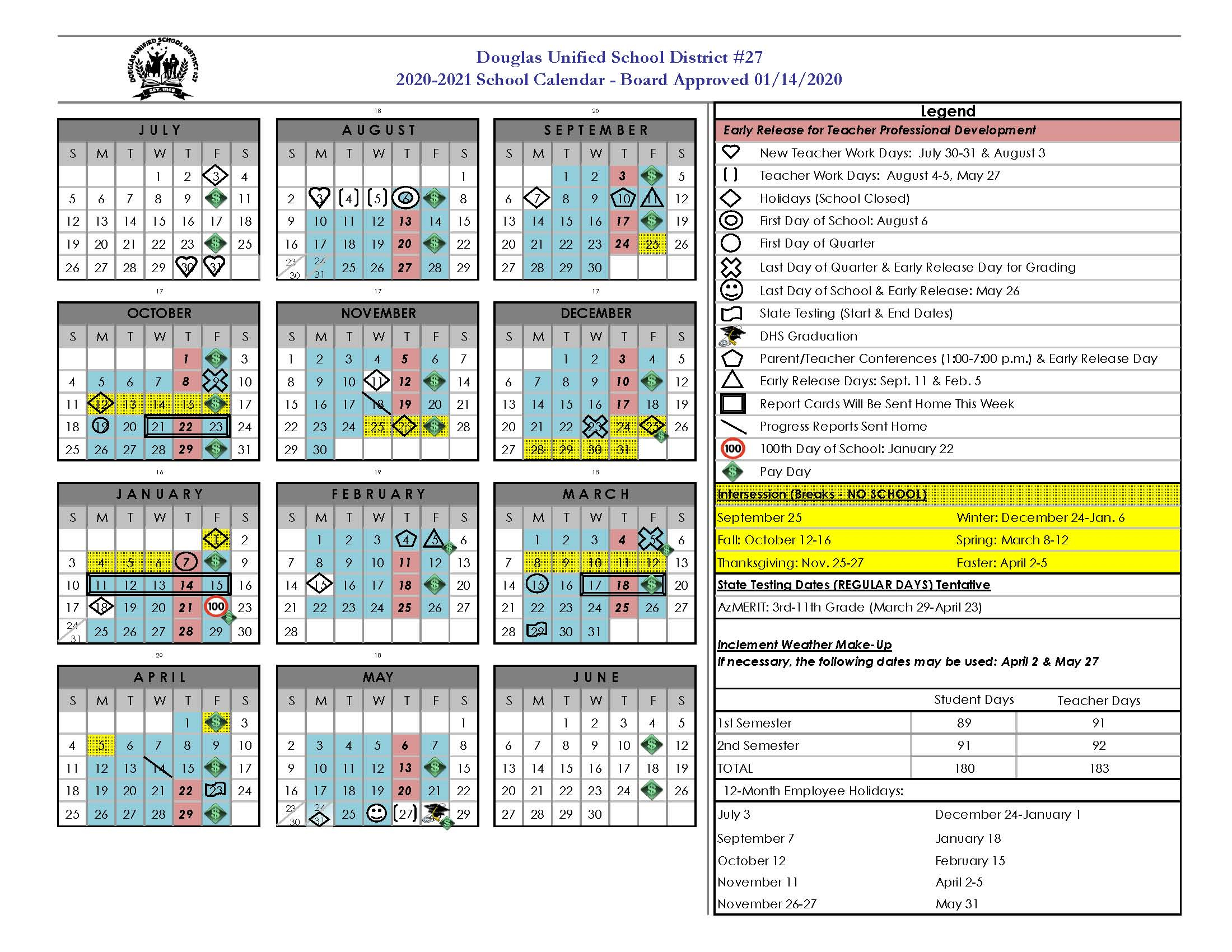 Douglas Unified School District 27 Calendar 2021 PublicHolidays us