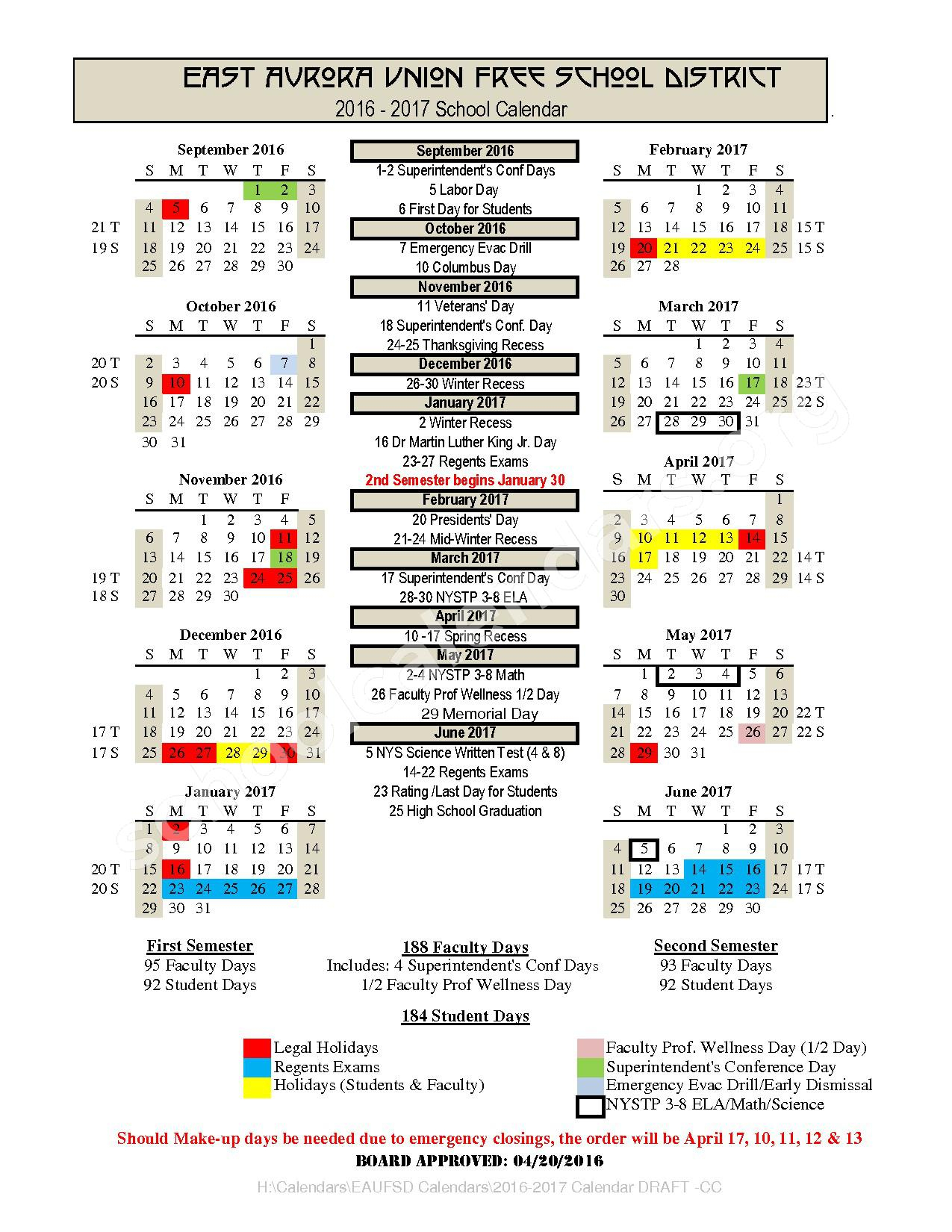 East Aurora Union Free School District Calendars East Aurora NY