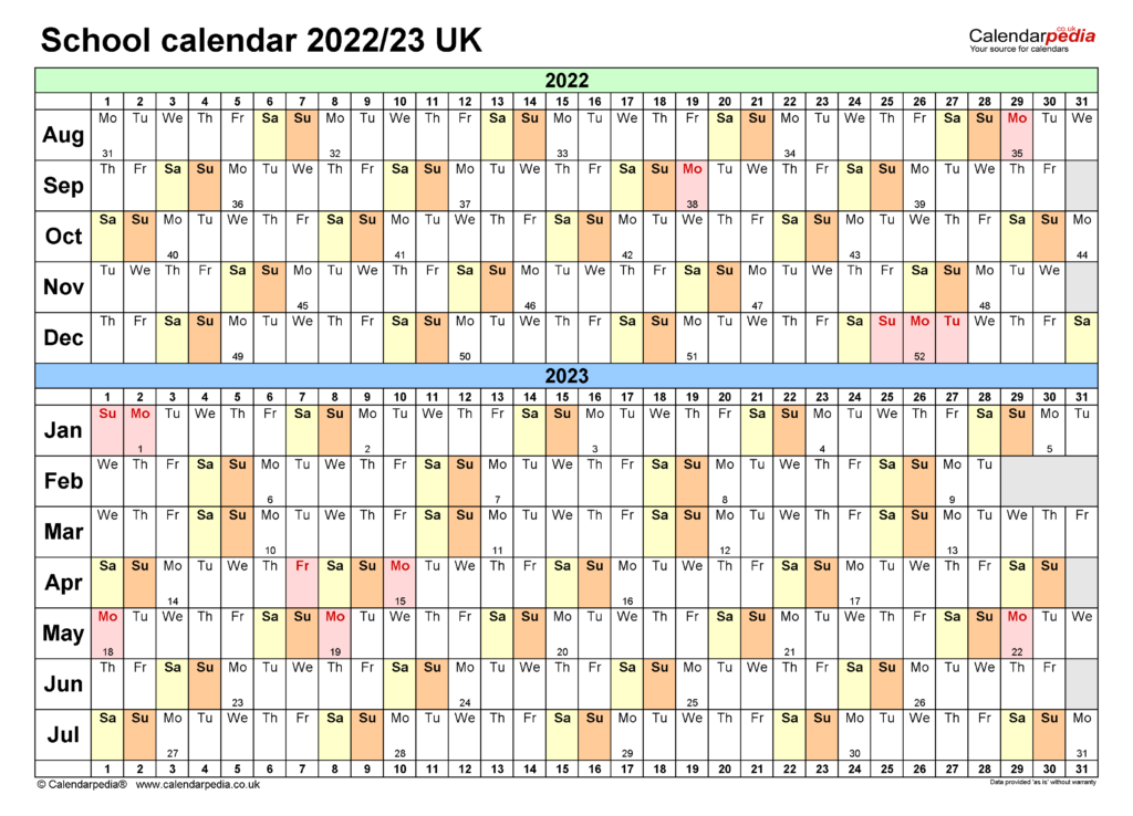 Editable Calendar Template 2022 23