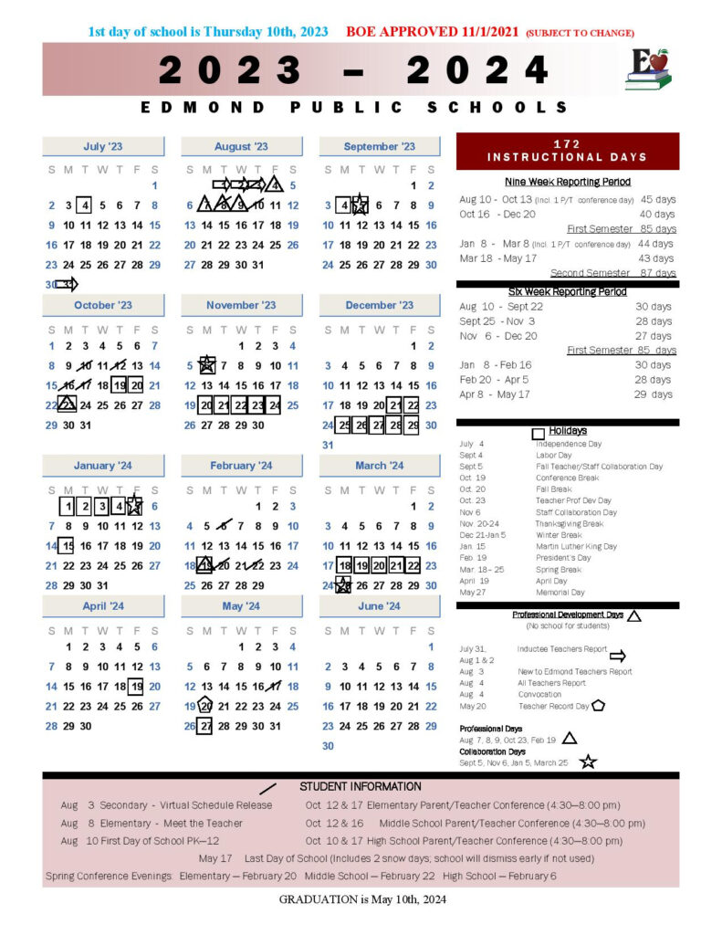 Edmond Public Schools Calendar 2023 2024 In PDF