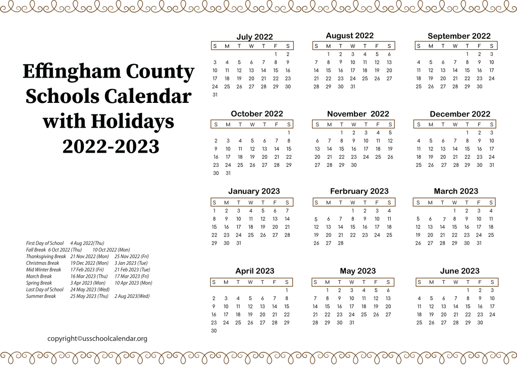 Effingham County Schools Holidays US School Calendar
