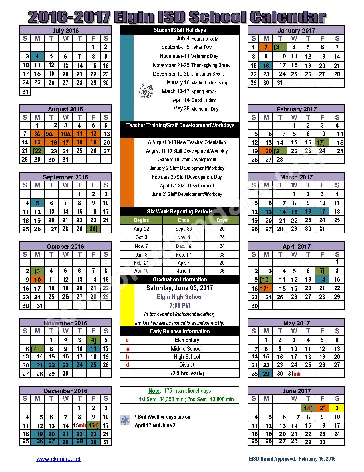 Elgin Independent School District Calendars Elgin TX