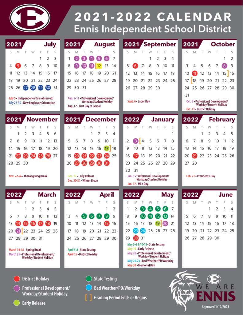 Ennis Independent School District Calendar 2022 And 2023 