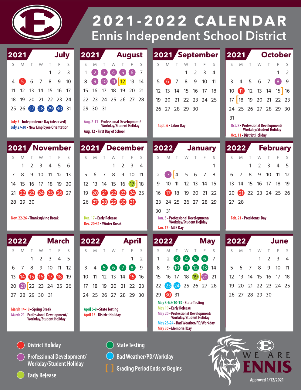 Ennis Independent School District Calendar 2022 And 2023