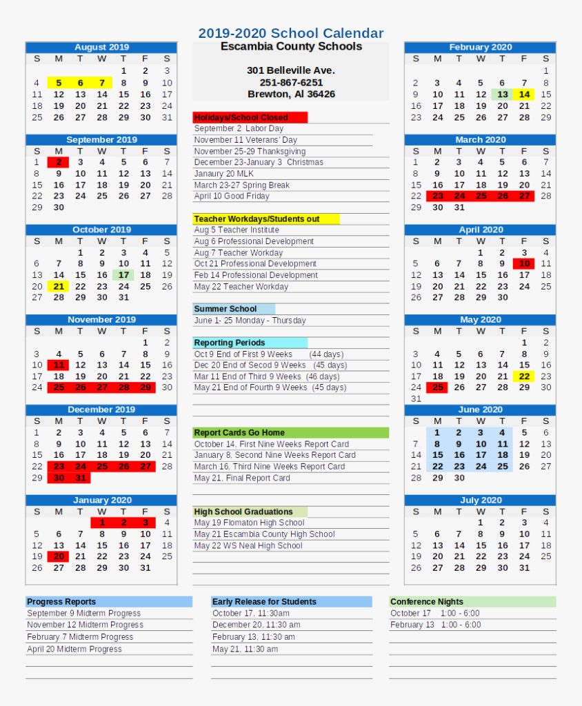 Escambia County School Calendar 2019 HD Png Download Kindpng