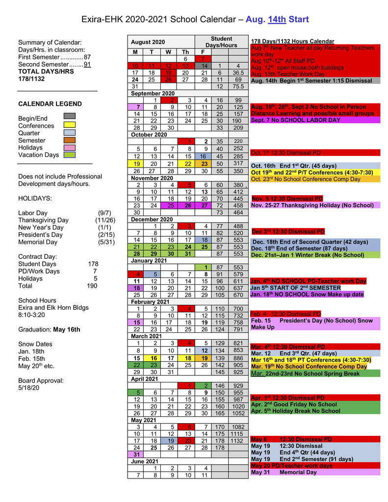 Exira Elk Horn Kimballton Community School District Calendar 2022 2023