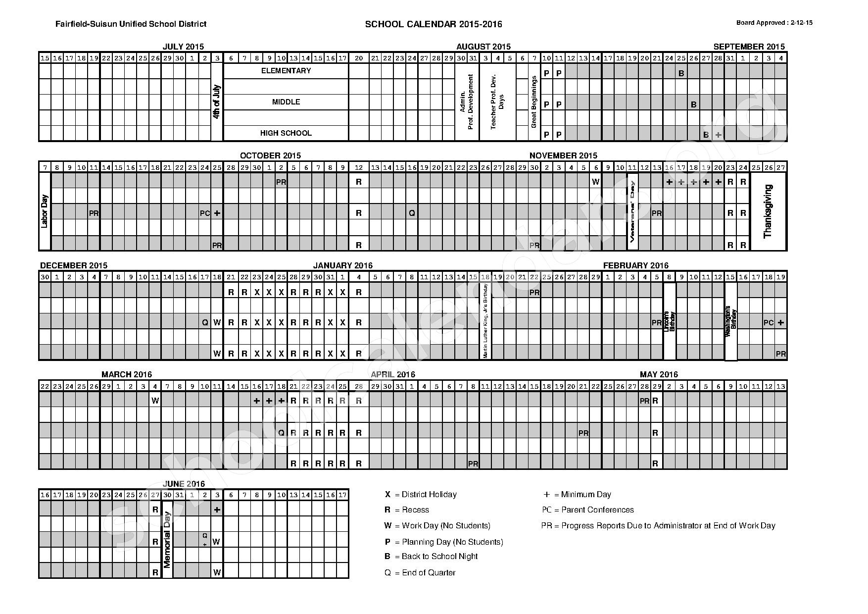 Fairfield Suisun Unified School District Calendars Fairfield CA