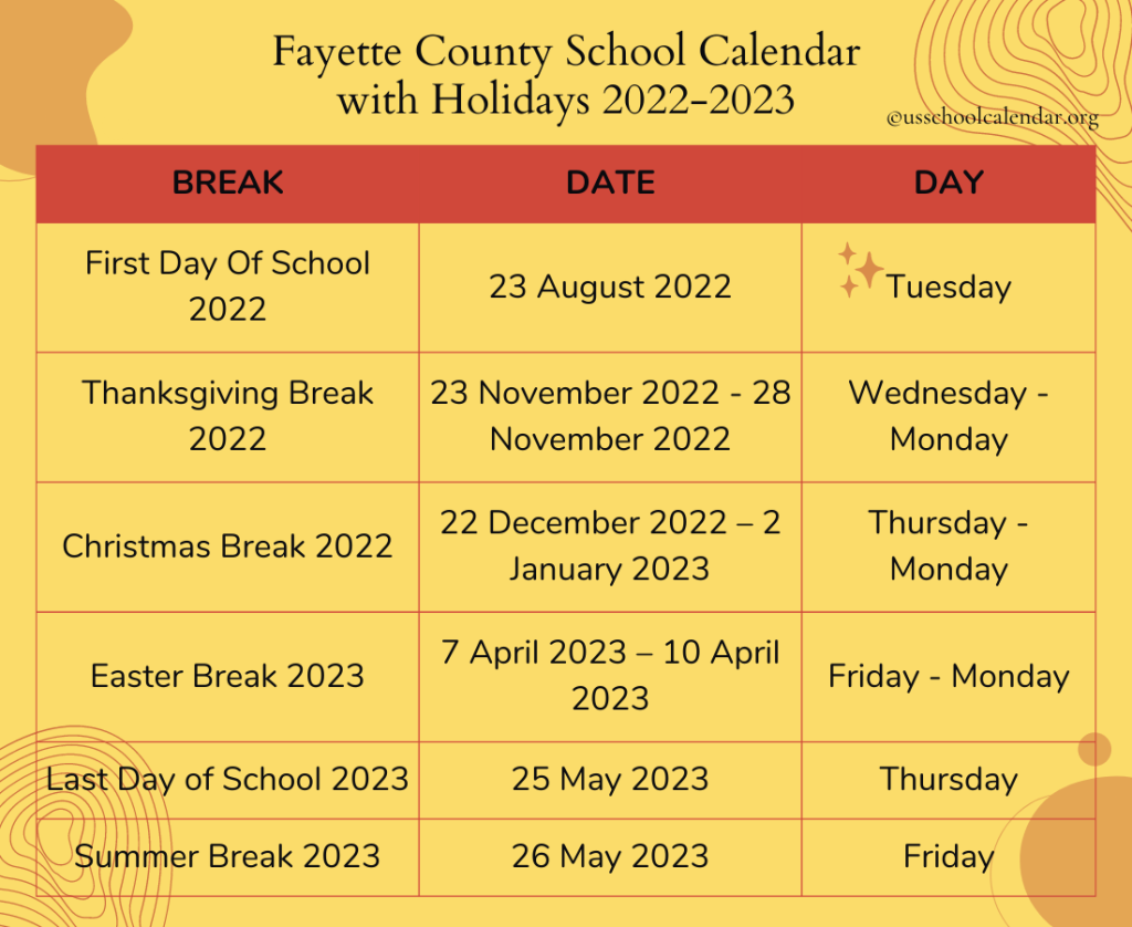Fayette County School Calendar 2022 2023 US School Calendar