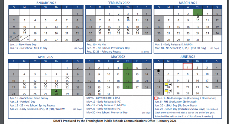 First Look At The Proposed Framingham Public Schools 2021 2022 Calendar 