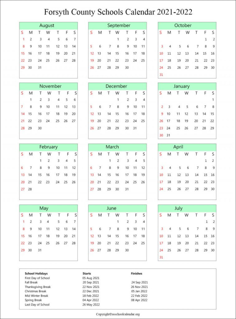 Forsyth County School Calendar With Holidays 2021 2022