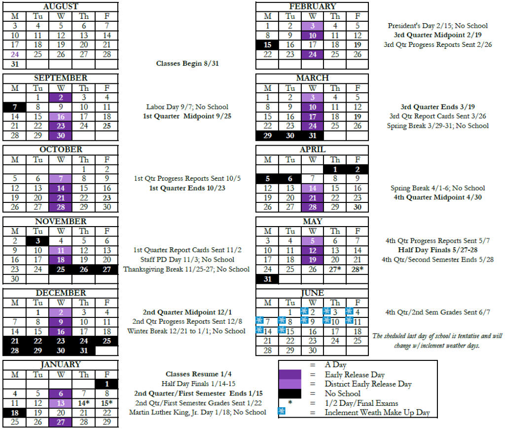 Fort Zumwalt Academic Calendar Academic Calendar Calendar Board 