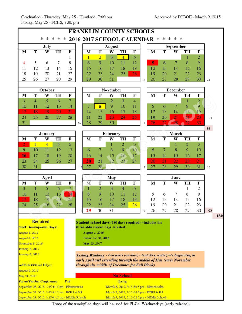 Franklin County Schools Calendars Winchester TN