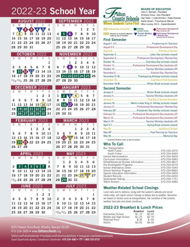 Fulton County Schools Calendar Holidays 2022 2023 PDF