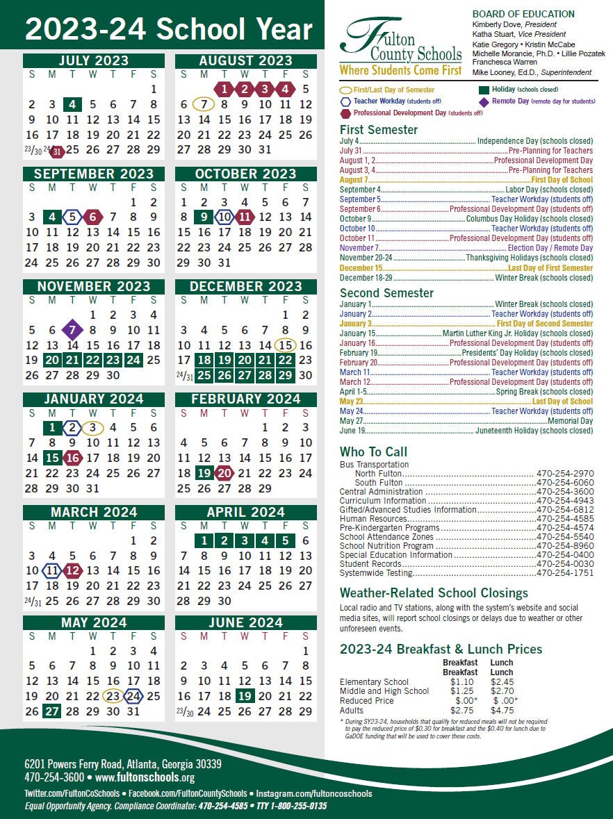 Fulton County School Calendar 2024 - Schoolcalendars.net