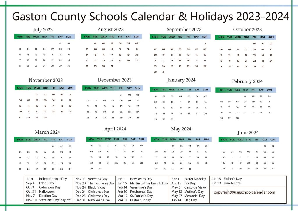 Gaston County Schools Calendar Holidays 2023 2024
