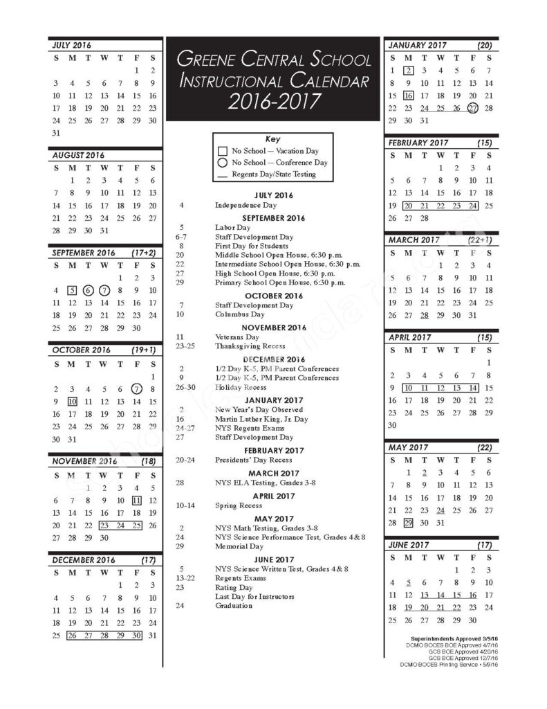 Greene Central School District Calendars Greene NY