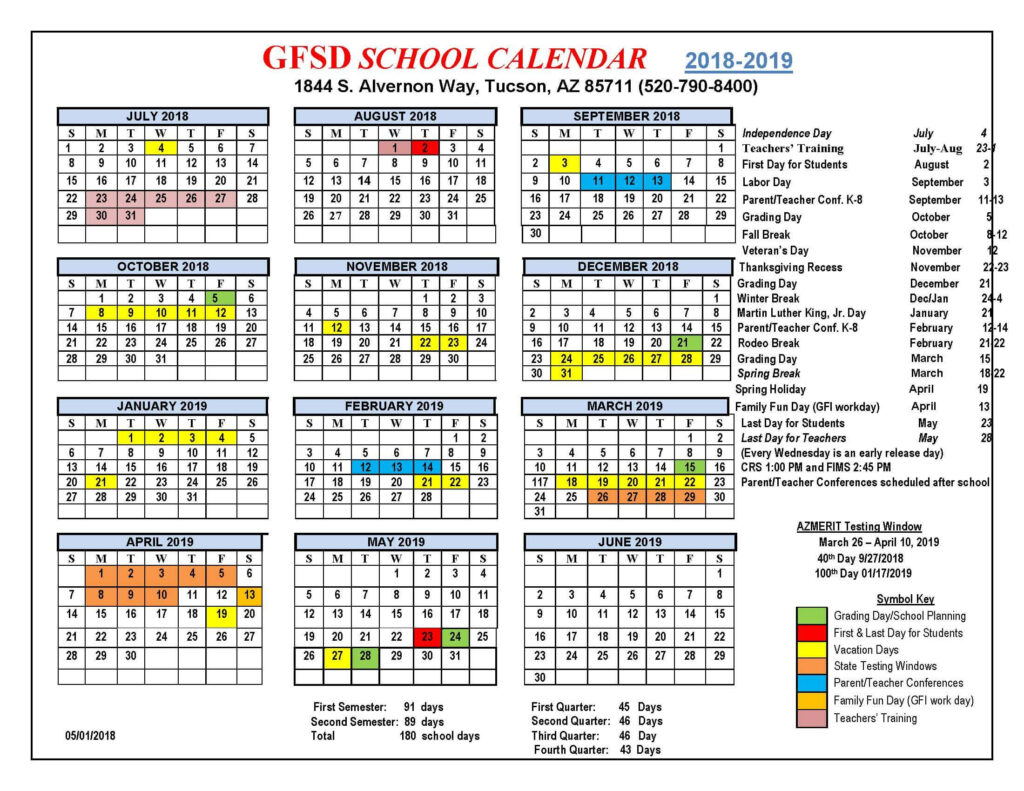 Griffin Foundation School Calendar 2018 2019