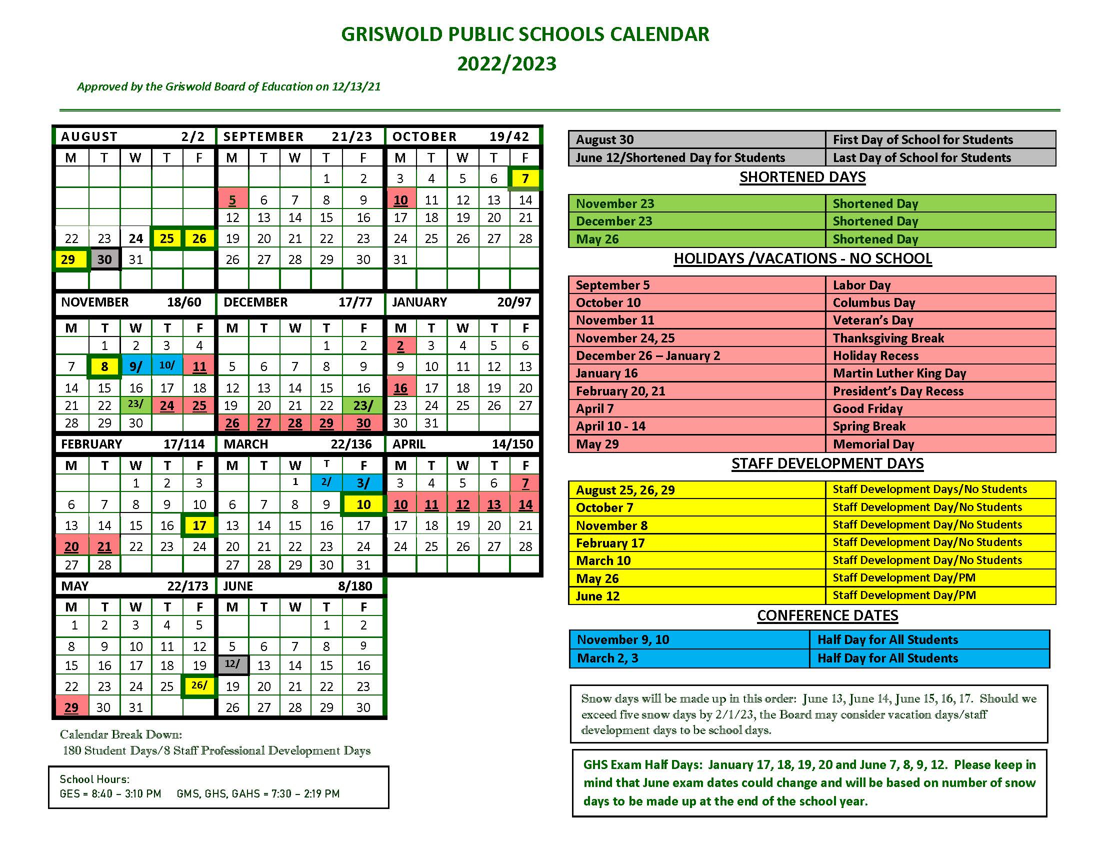 Griswold Public Schools Calendar 2023 2024