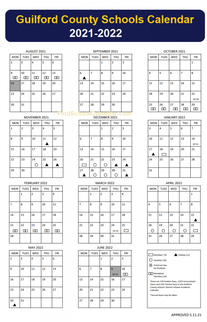 Guilford County Schoos Calendar 2021 2022 Holidays Schedule