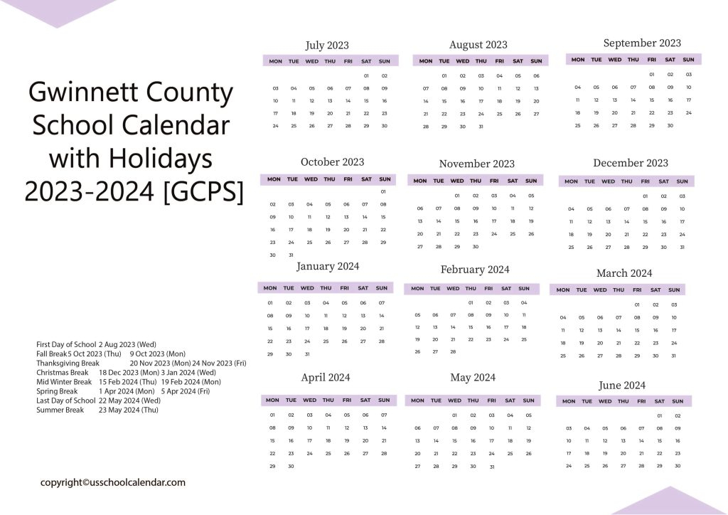Gwinnett County School Calendar With Holidays 2023 2024 GCPS 
