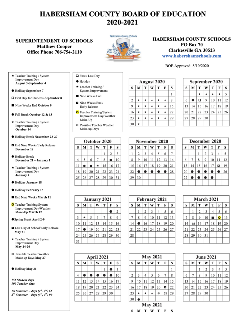 Habersham County Schools Revised 2020 2021 School Calendar Now Habersham