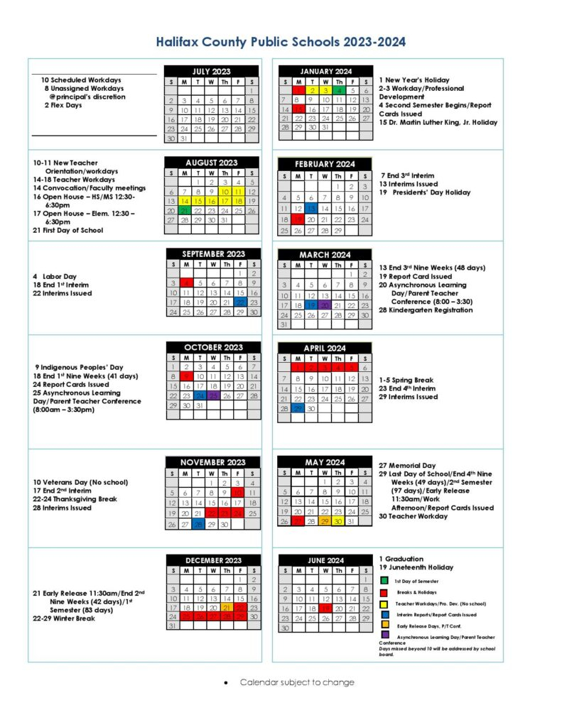 Halifax County Public Schools Calendar 2023 2024 In PDF