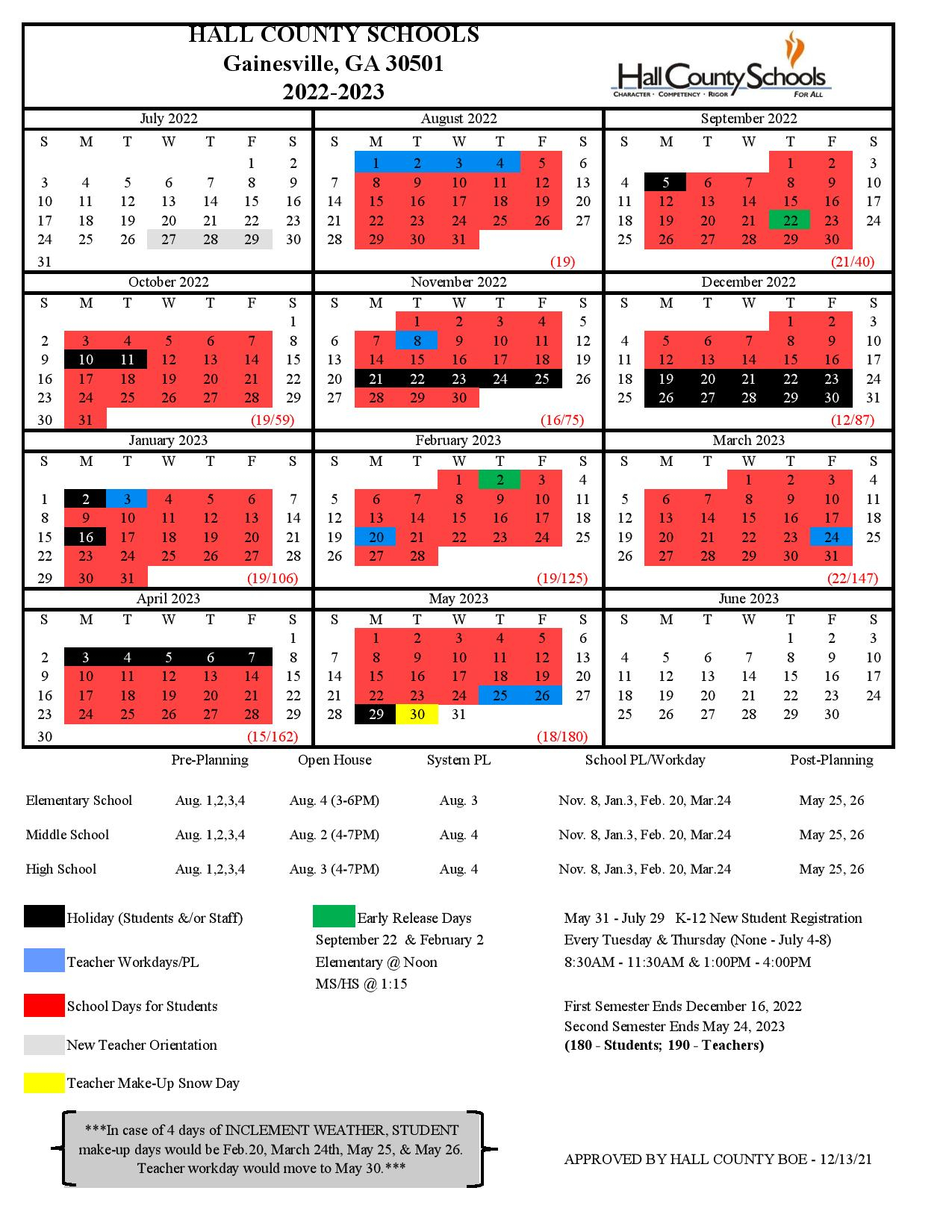 Hall County Schools Calendar 2022 2023 Holidays