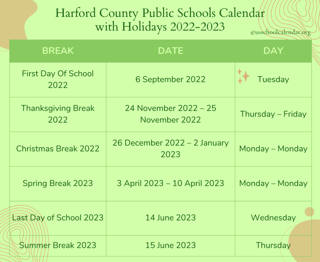 Harford County Public Schools Calendar With Holidays 2022 2023