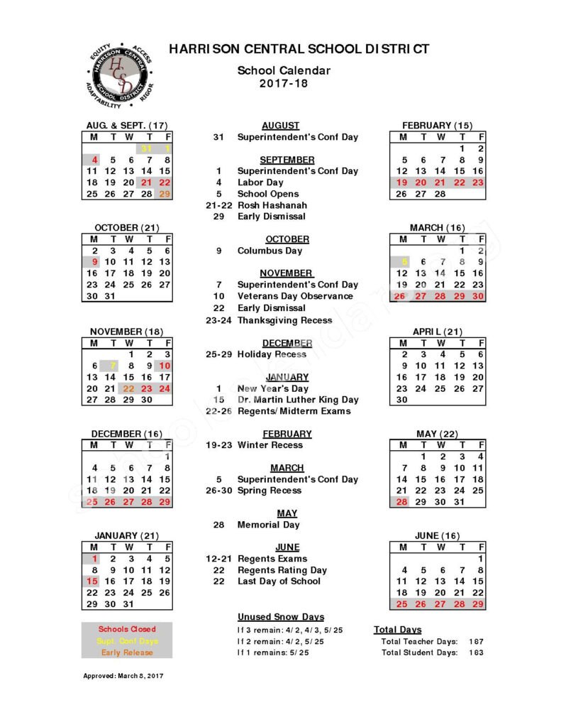 Harrison Central School District Calendars Harrison NY