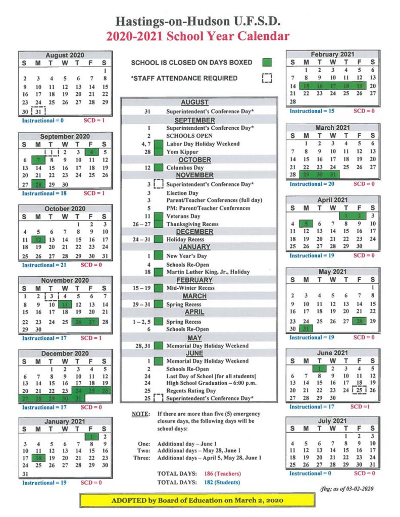 Hastings On Hudson Union Free School District Calendar 2021 And 2022 