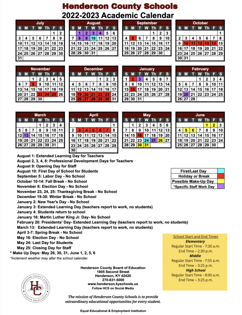 Henderson County Schools Calendar 2022 And 2023 PublicHolidays