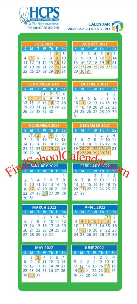 Henrico County Public Schools Calendar 2021 2022 Holidays Schedule