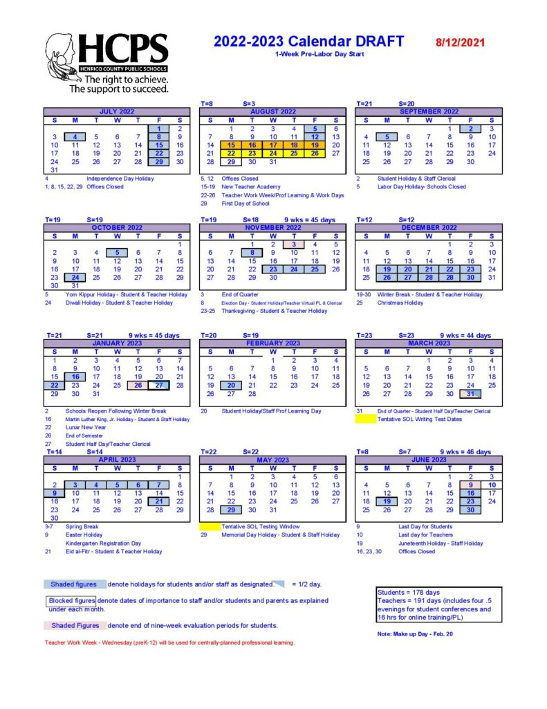 Henrico County Public Schools Calendar Holidays 2022 2023