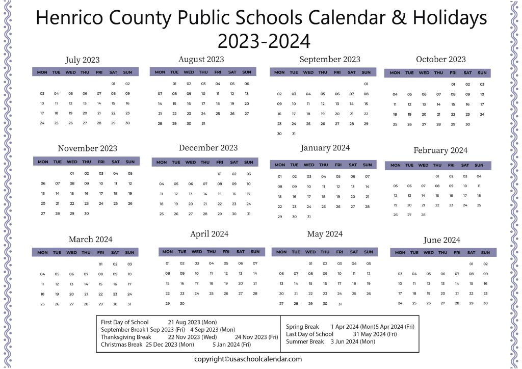 Henrico County Public Schools Calendar Holidays 2023 2024