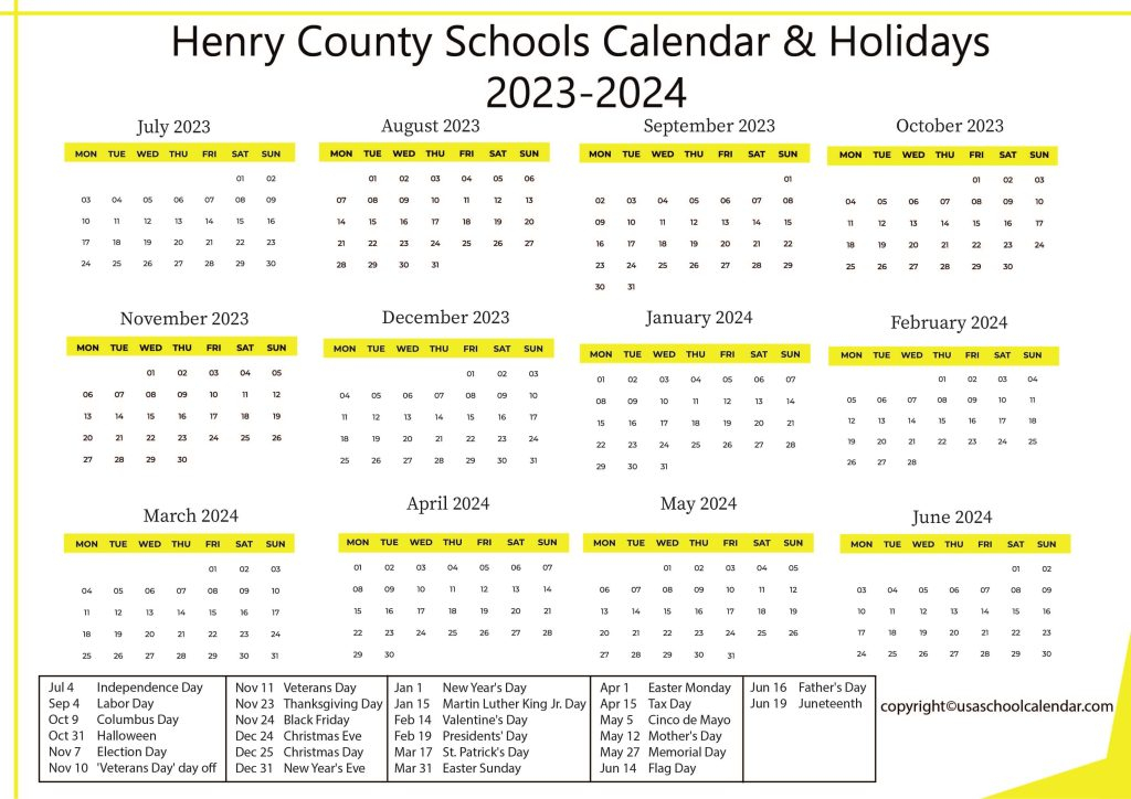 Henry County Schools Calendar Holidays 2023 2024