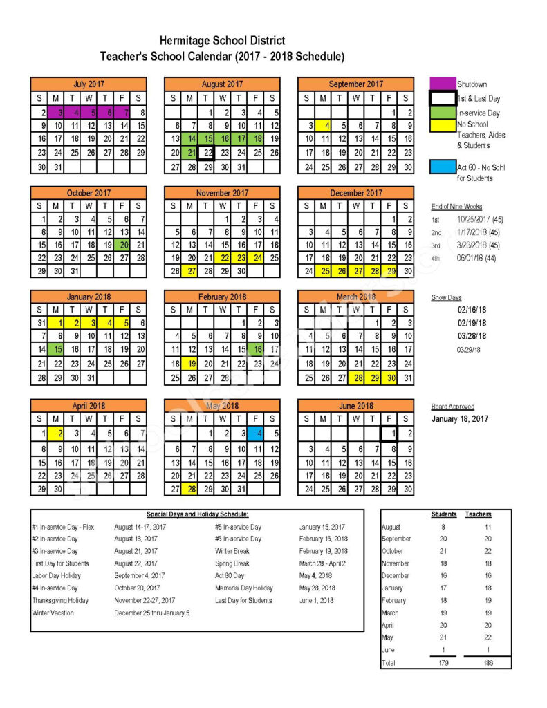 Hermitage School District Calendars Pennsylvania