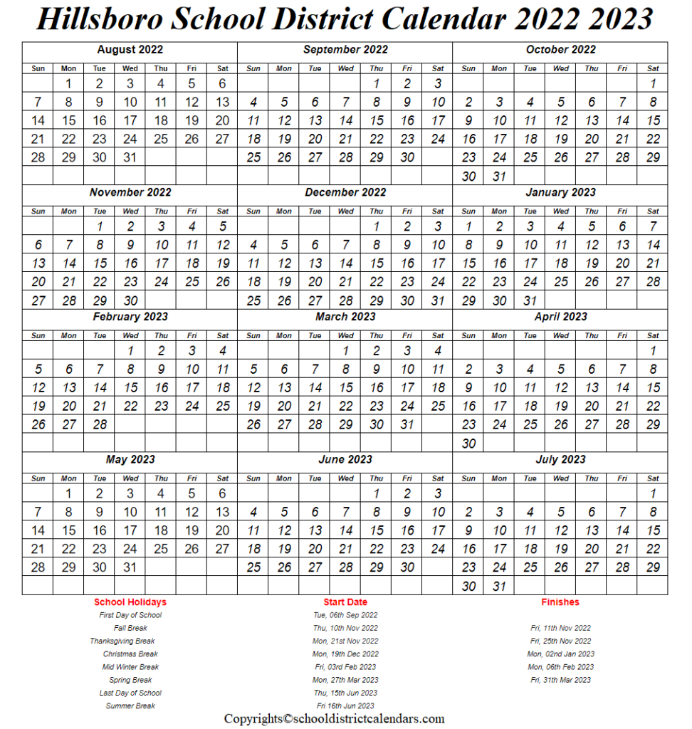 Hillsboro School District Calendar 2022 2023 School District Calendars